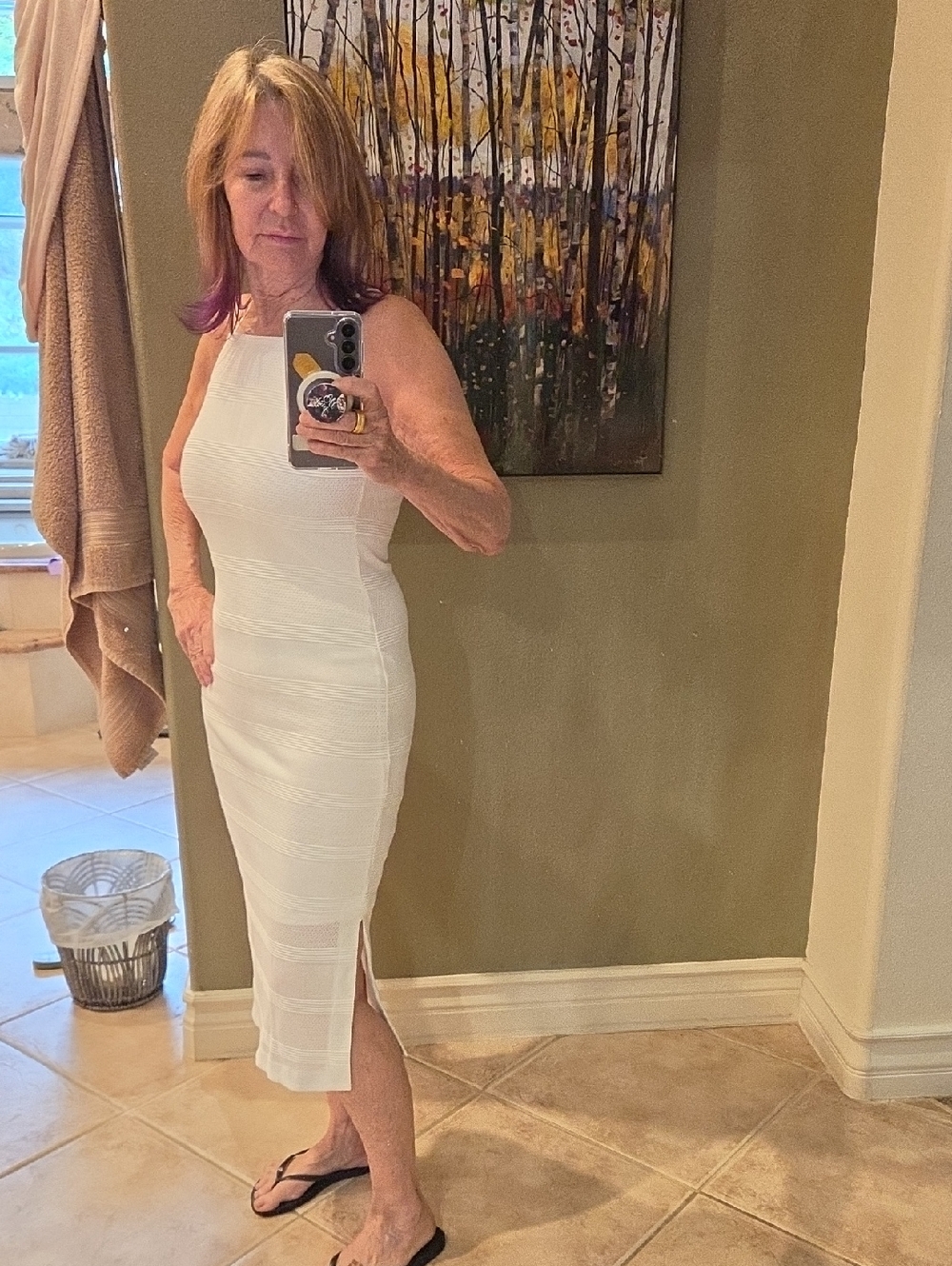 Bar III White Sleeveless Textured Midi Dress